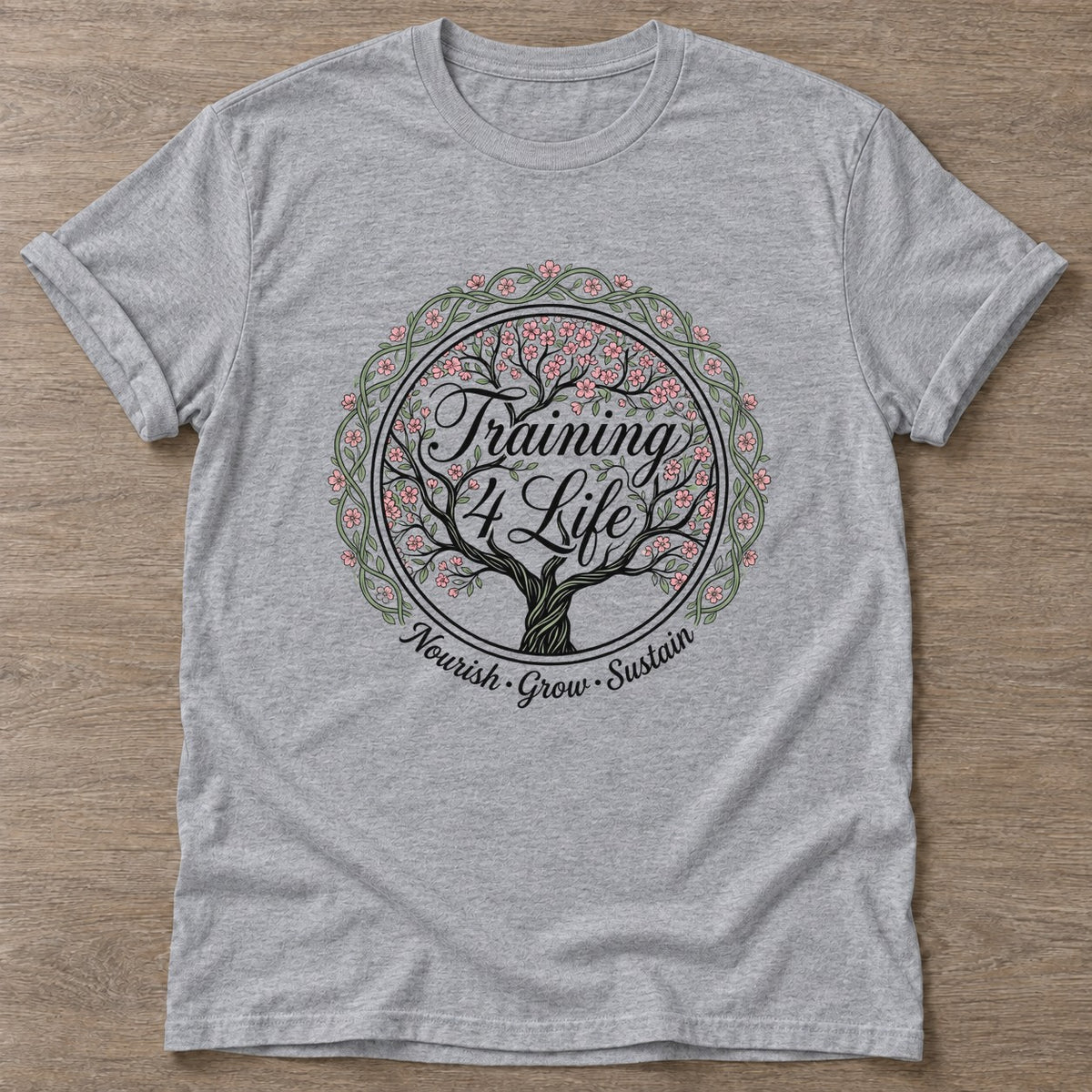 Sport Grey Blooming Purpose T-shirt — floral strength design, for women who train