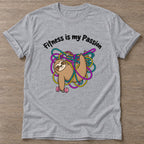 Sport Grey Sloth T-shirt — funny gym slogan, for women who train and laugh about it