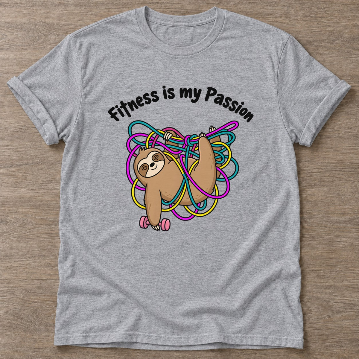 Sport Grey Sloth T-shirt — funny gym slogan, for women who train and laugh about it