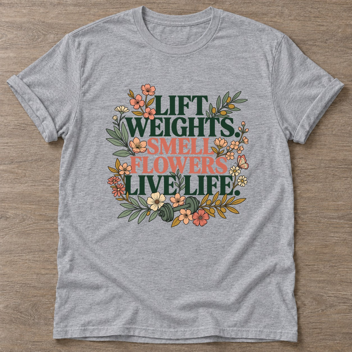 Sport Grey Flower Gains T-shirt — floral strength design, for women who train