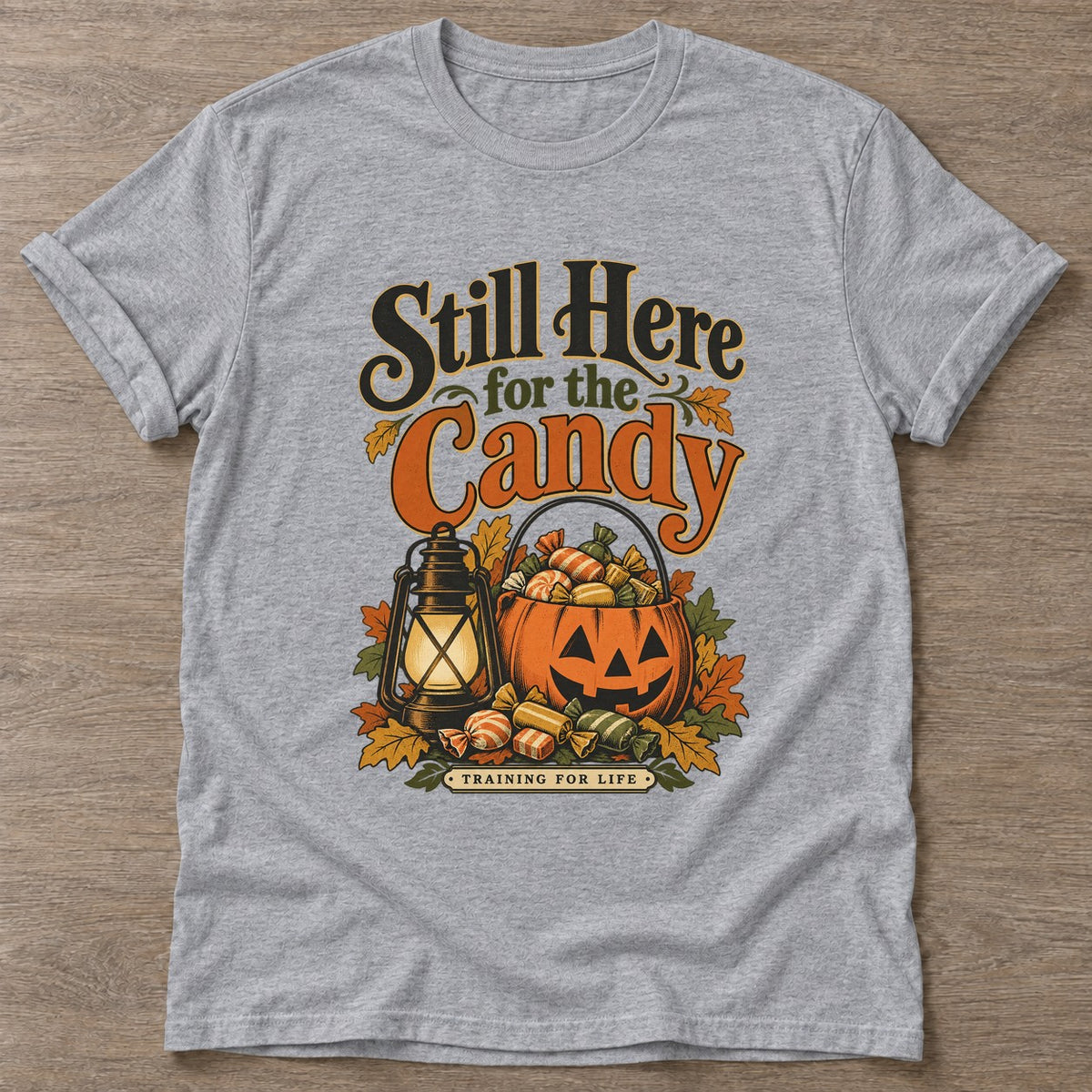 Sport Grey Candy Training T-shirt — funny gym slogan, for women who train and laugh about it