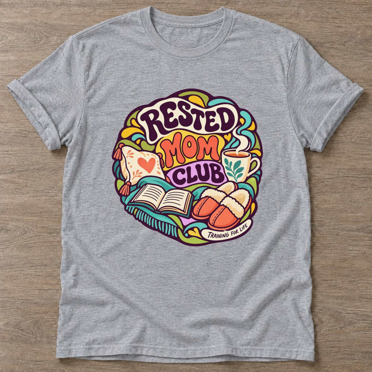 Sport Grey Rested Mom Club T-shirt — rest and recovery design, for women who train