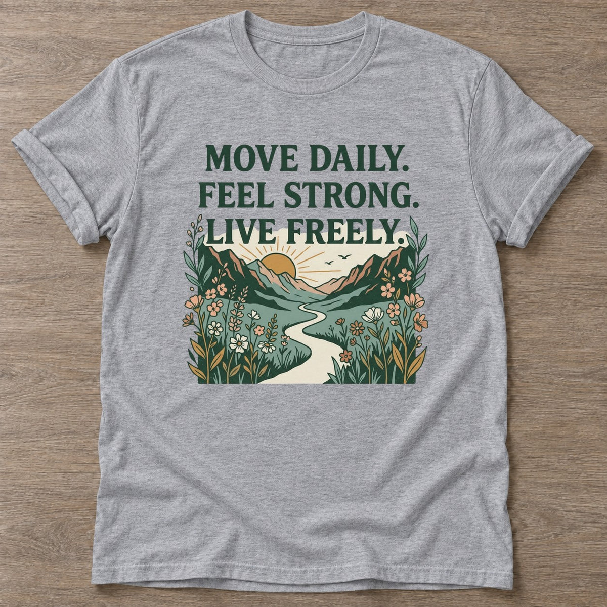 Sport Grey Live Freely T-shirt — motivational slogan design, for women who train