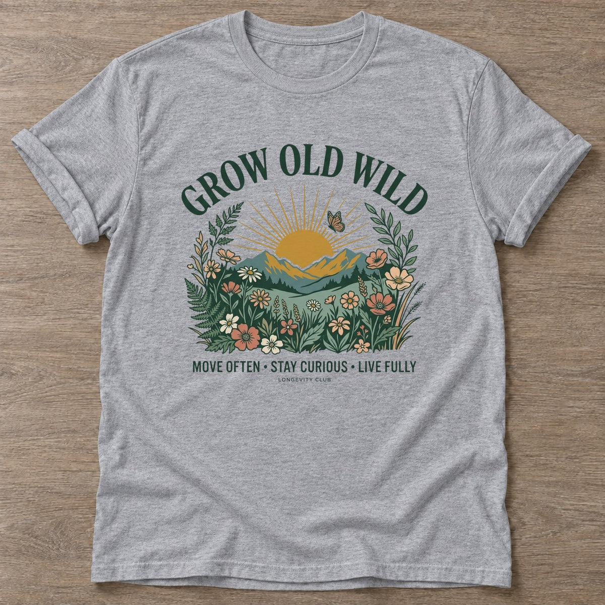 Sport Grey Wild Heart Rising T-shirt — motivational slogan design, for women who train