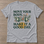 Sport Grey Dumbbell Bloom T-shirt — floral strength design, for women who train