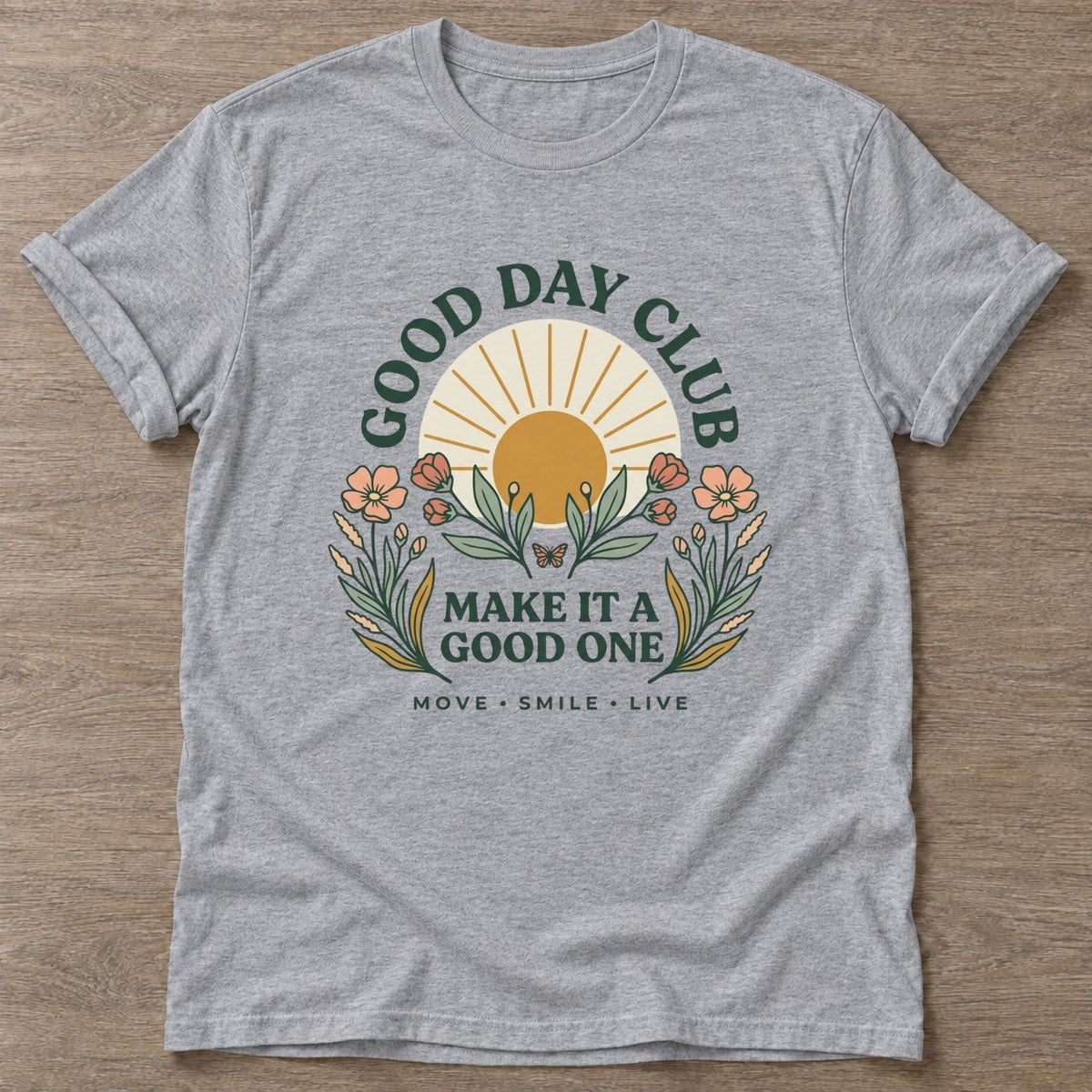 Sport Grey Move Smile Live T-shirt — everyday workout design, for women who move