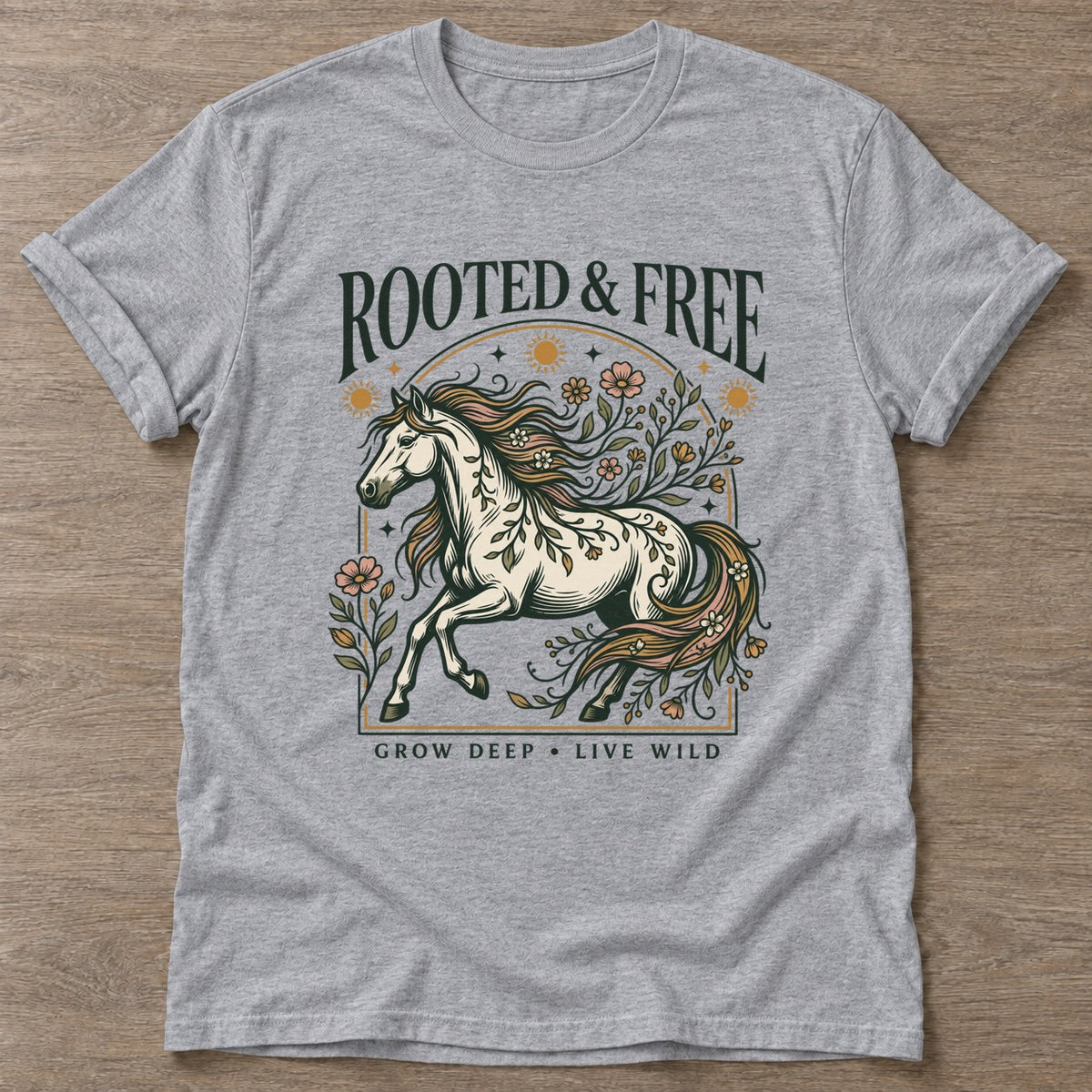 Sport Grey Untamed Bloom T-shirt — floral strength design, for women who train