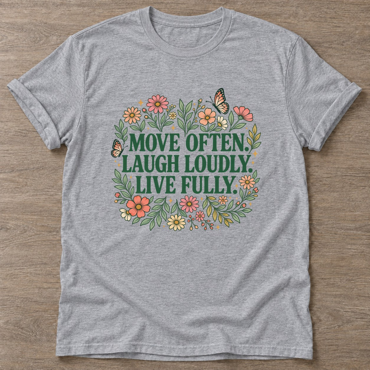 Sport Grey Bloom In Motion T-shirt — floral strength design, for women who train