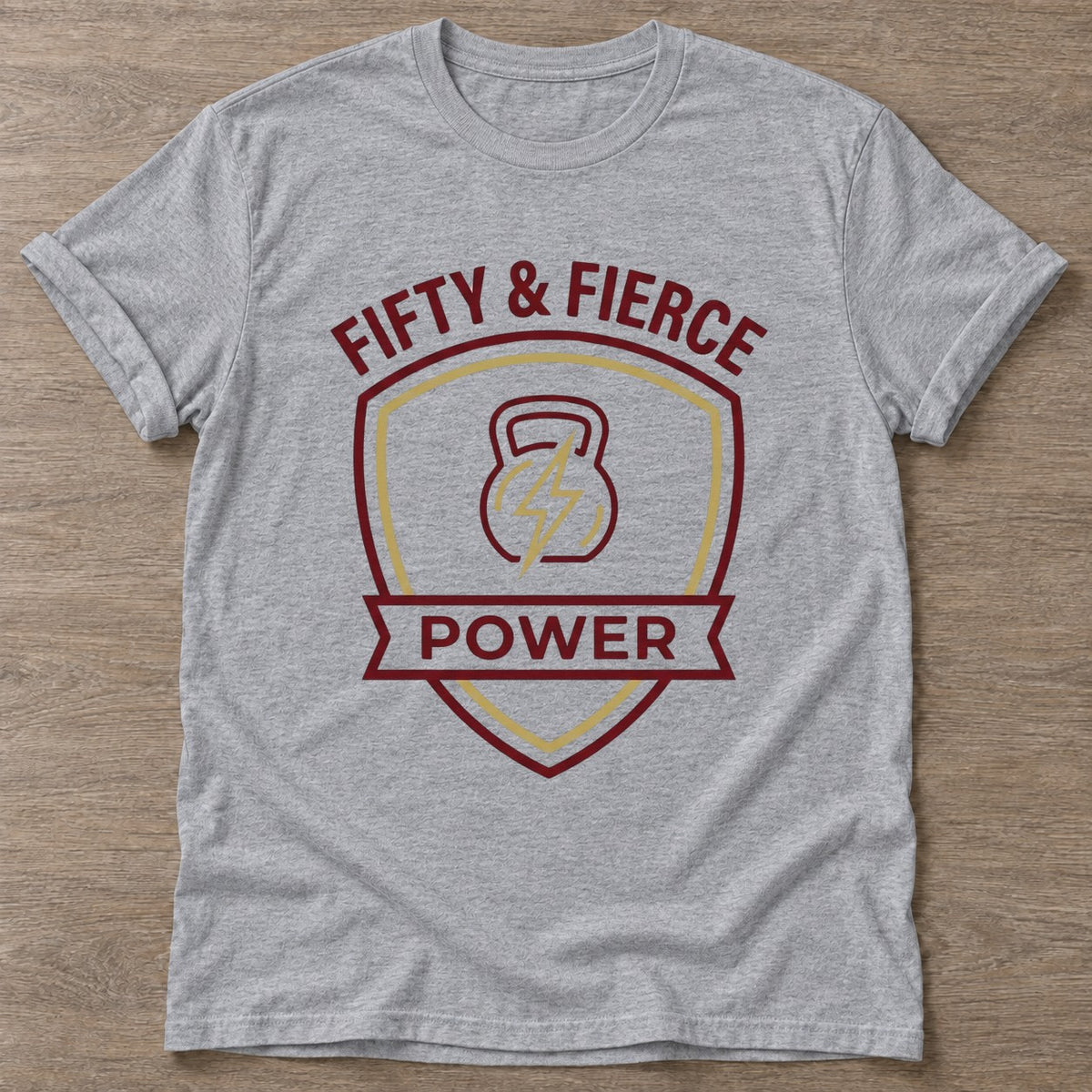 Sport Grey Fierce Power T-shirt — weightlifting design, for women who lift