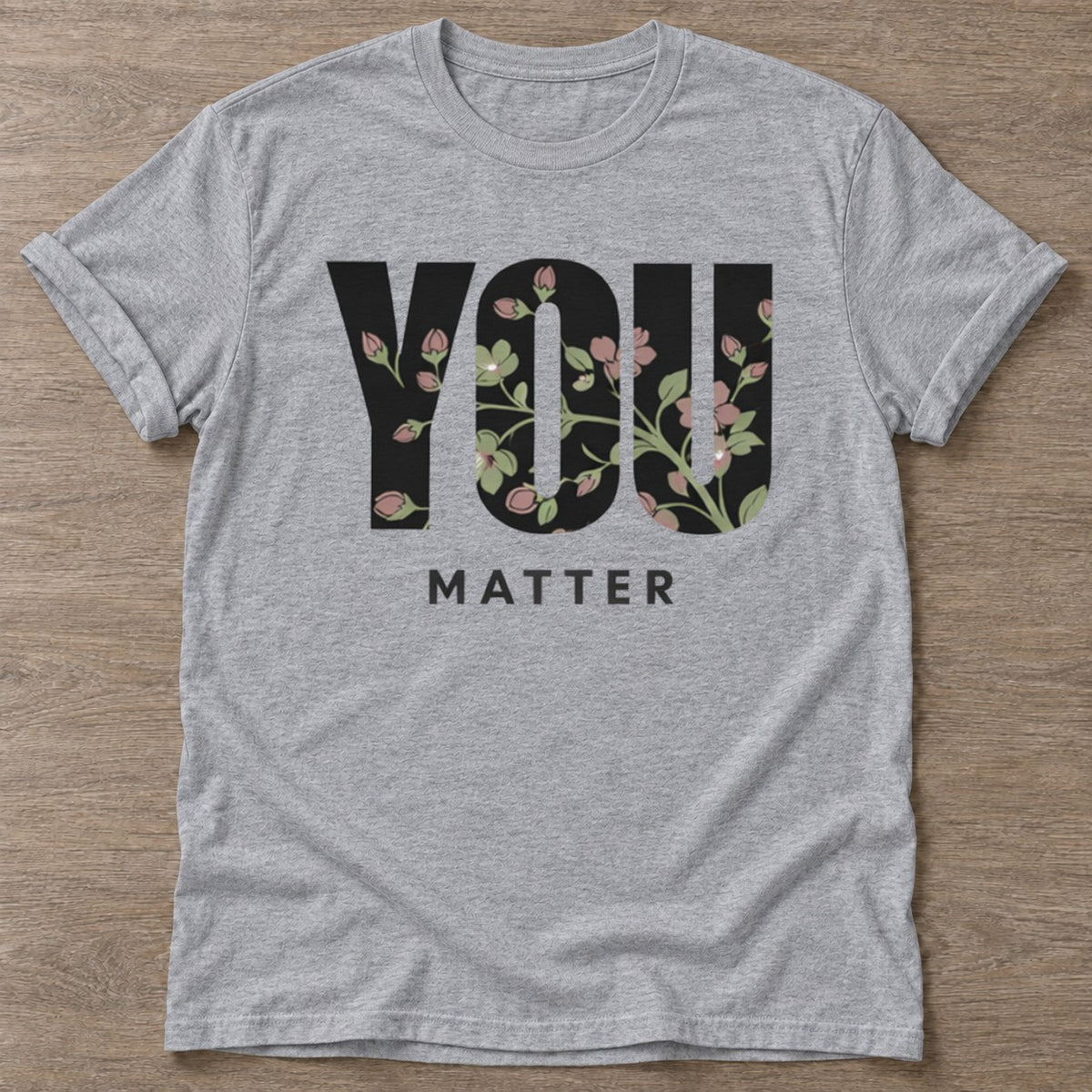 Sport Grey Bloom Matters T-shirt — floral strength design, for women who train
