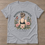 Sport Grey Bloom Unshaken T-shirt — floral strength design, for women who train