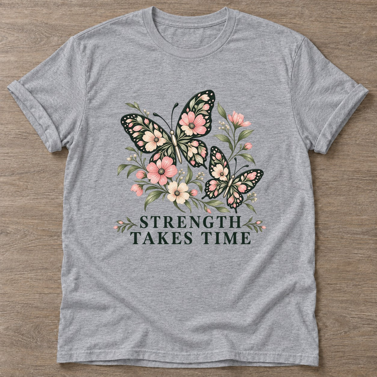 Sport Grey Strength Takes Time T-shirt — longevity training design, for women over 40