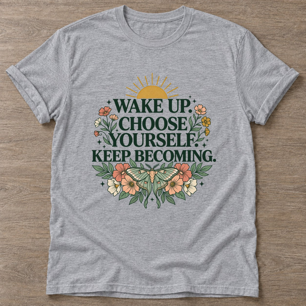 Sport Grey Bloom Intentional T-shirt — floral strength design, for women who train