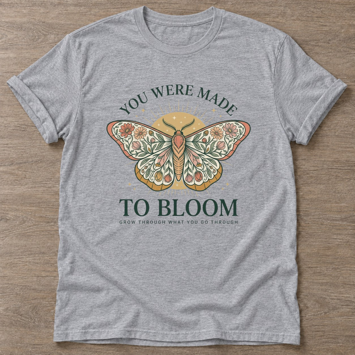 Sport Grey Bloom Through T-shirt — floral strength design, for women who train
