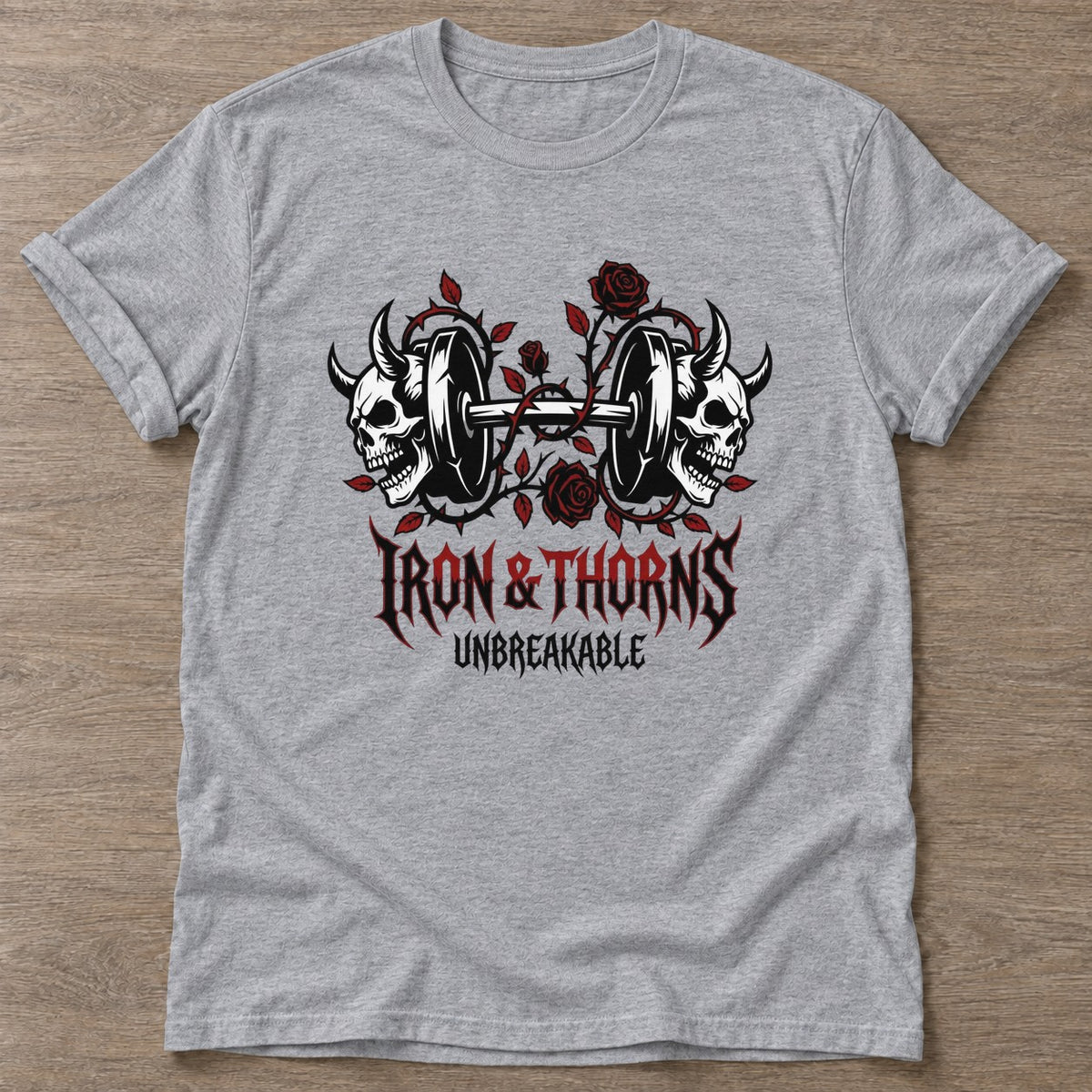 Sport Grey Thorned Strength T-shirt — floral strength design, for women who train
