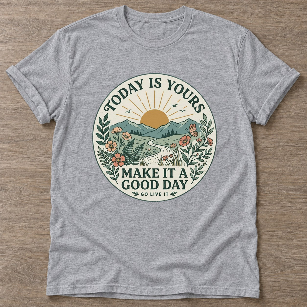 Sport Grey Sunrise Intention T-shirt — motivational slogan design, for women who train