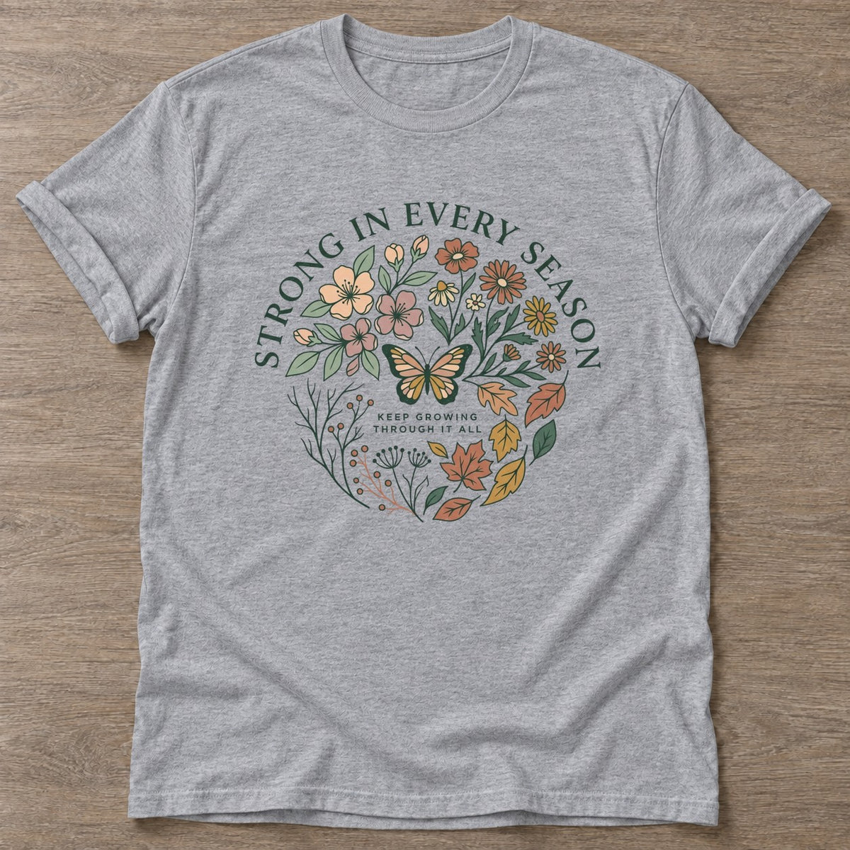 Sport Grey Bloom Resilient T-shirt — floral strength design, for women who train