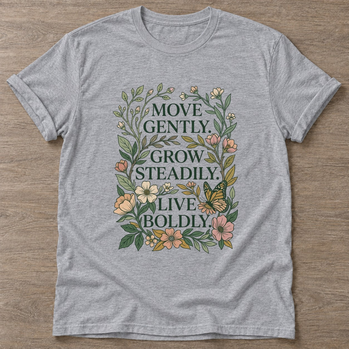 Sport Grey Live Boldly T-shirt — motivational slogan design, for women who train
