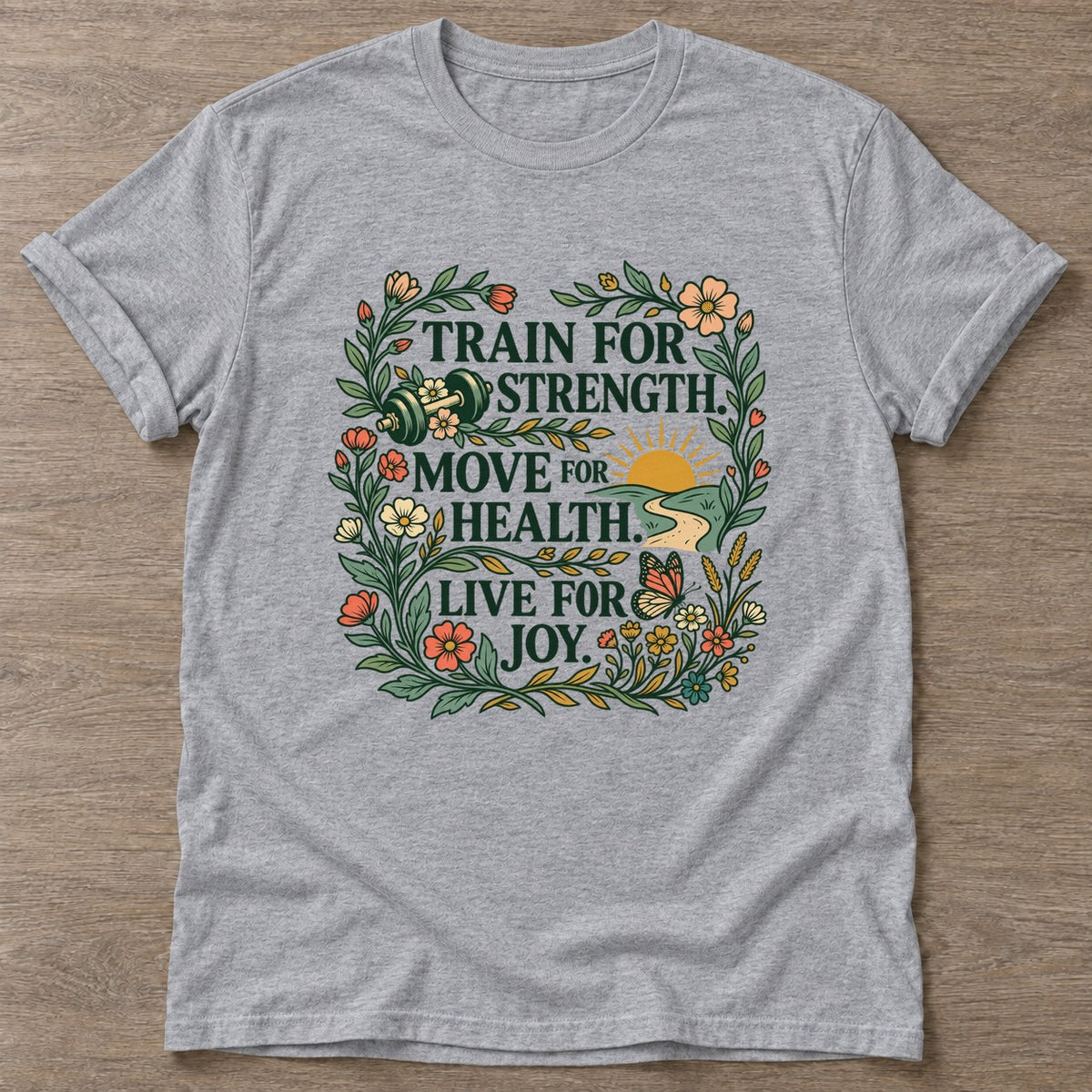 Sport Grey Wellness Grows T-shirt — growth mindset design, for women building a habit