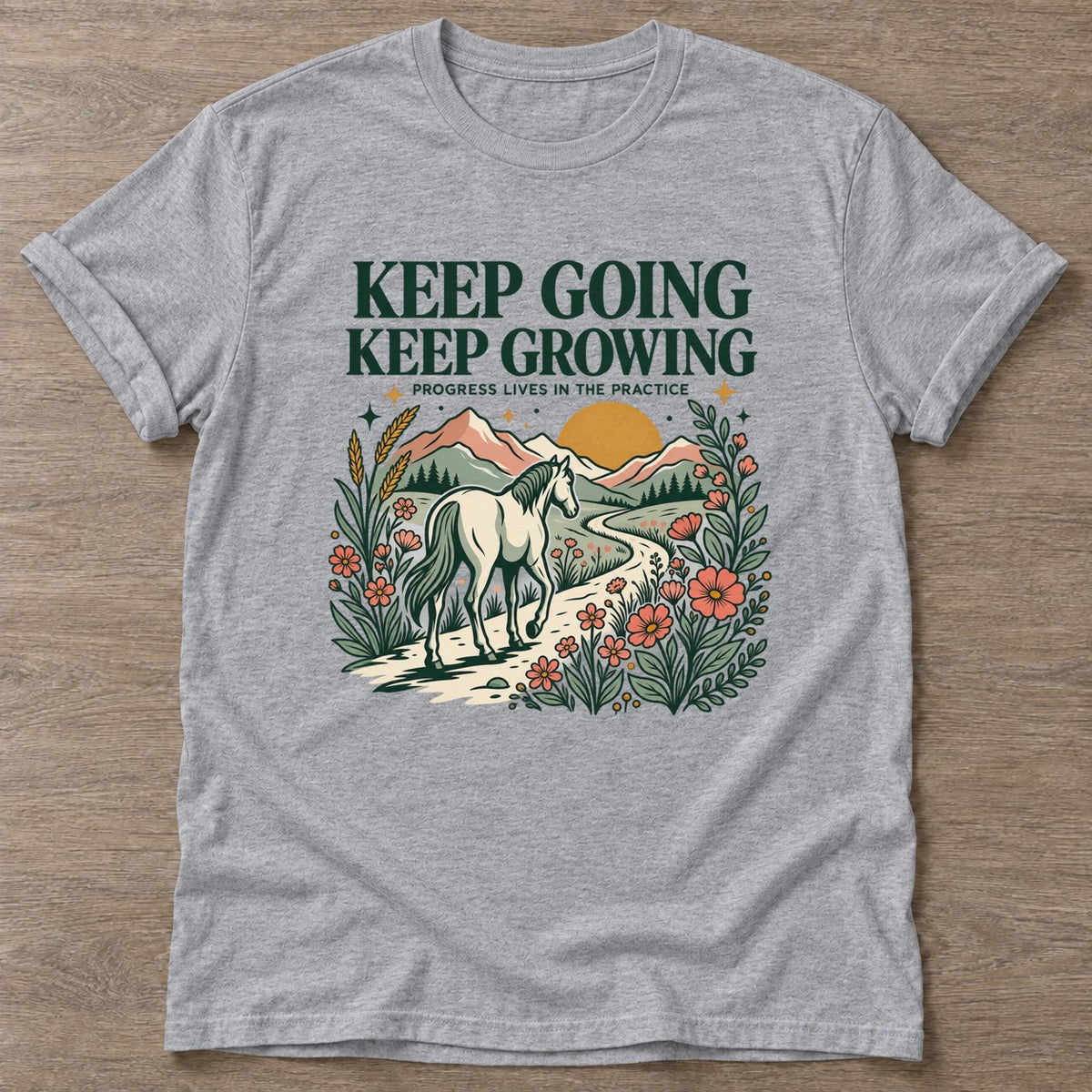 Sport Grey Progress Practice T-shirt — growth mindset design, for women building a habit
