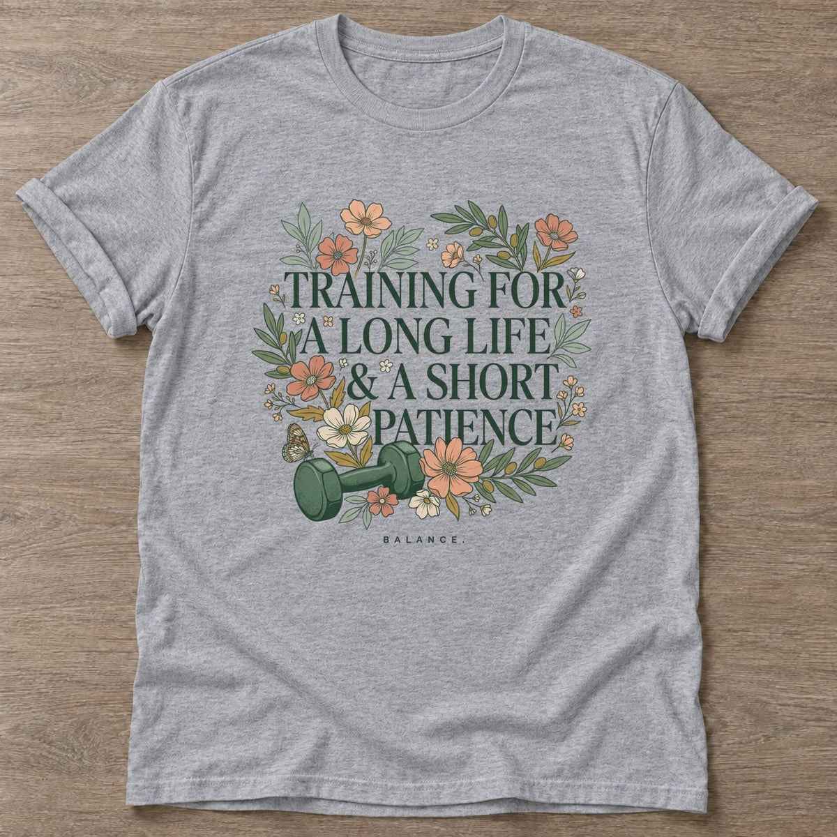 Sport Grey Patience Over Perfection T-shirt — growth mindset design, for women building a habit