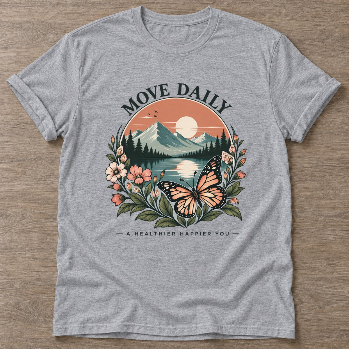 Sport Grey Mountain Bloom T-shirt — floral strength design, for women who train