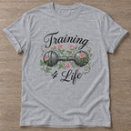 Sport Grey Iron Rose T-shirt — floral strength design, for women who train