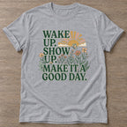 Sport Grey Good Day Mentality T-shirt — motivational slogan design, for women who train
