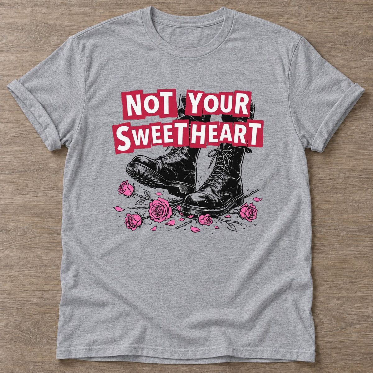 Sport Grey Roses And Boots T-shirt — floral strength design, for women who train