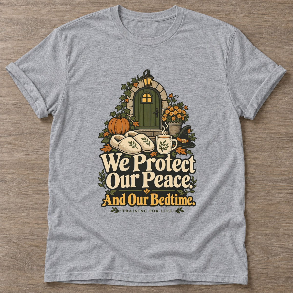 Sport Grey Peace And Bedtime T-shirt — rest and recovery design, for women who train