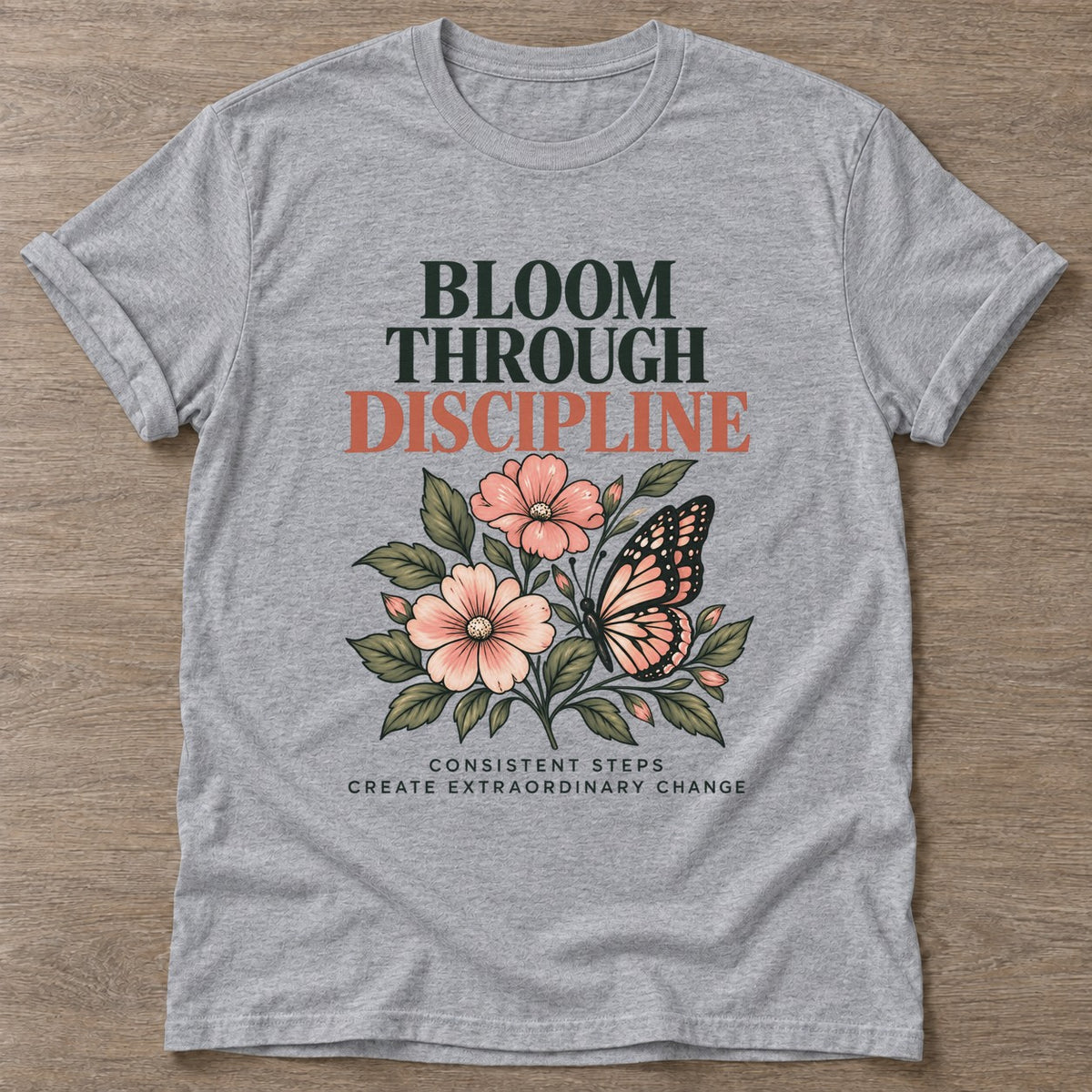 Sport Grey Bloom Daily T-shirt — floral strength design, for women who train