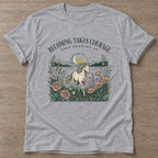 Sport Grey Courage In Motion T-shirt — motivational slogan design, for women who train