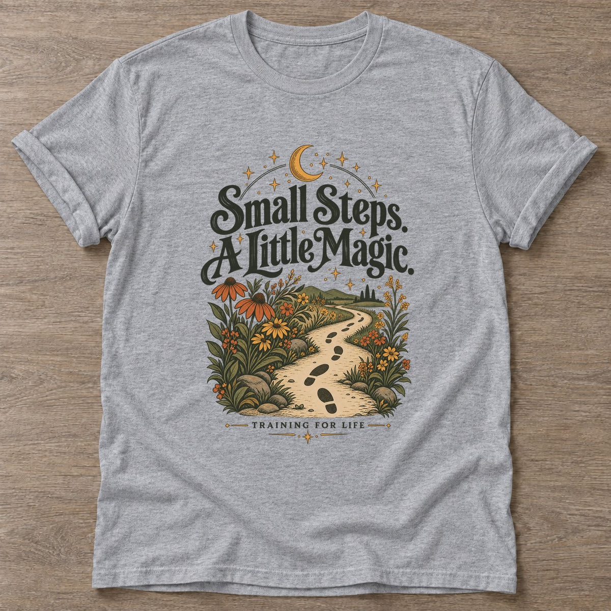 Sport Grey Little Magic T-shirt — motivational slogan design, for women who train
