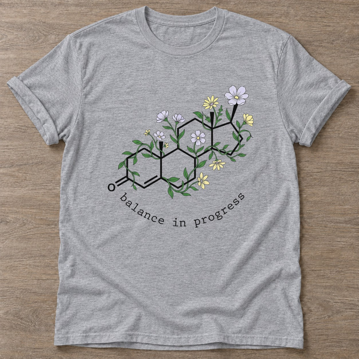 Sport Grey Blooming Chemistry T-shirt — floral strength design, for women who train