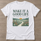 White Good Life Journey T-shirt — motivational slogan design, for women who train