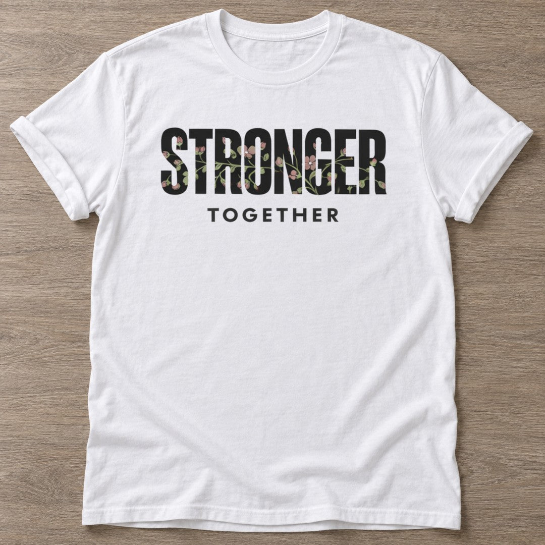 White Blooming Strength T-shirt — floral strength design, for women who train