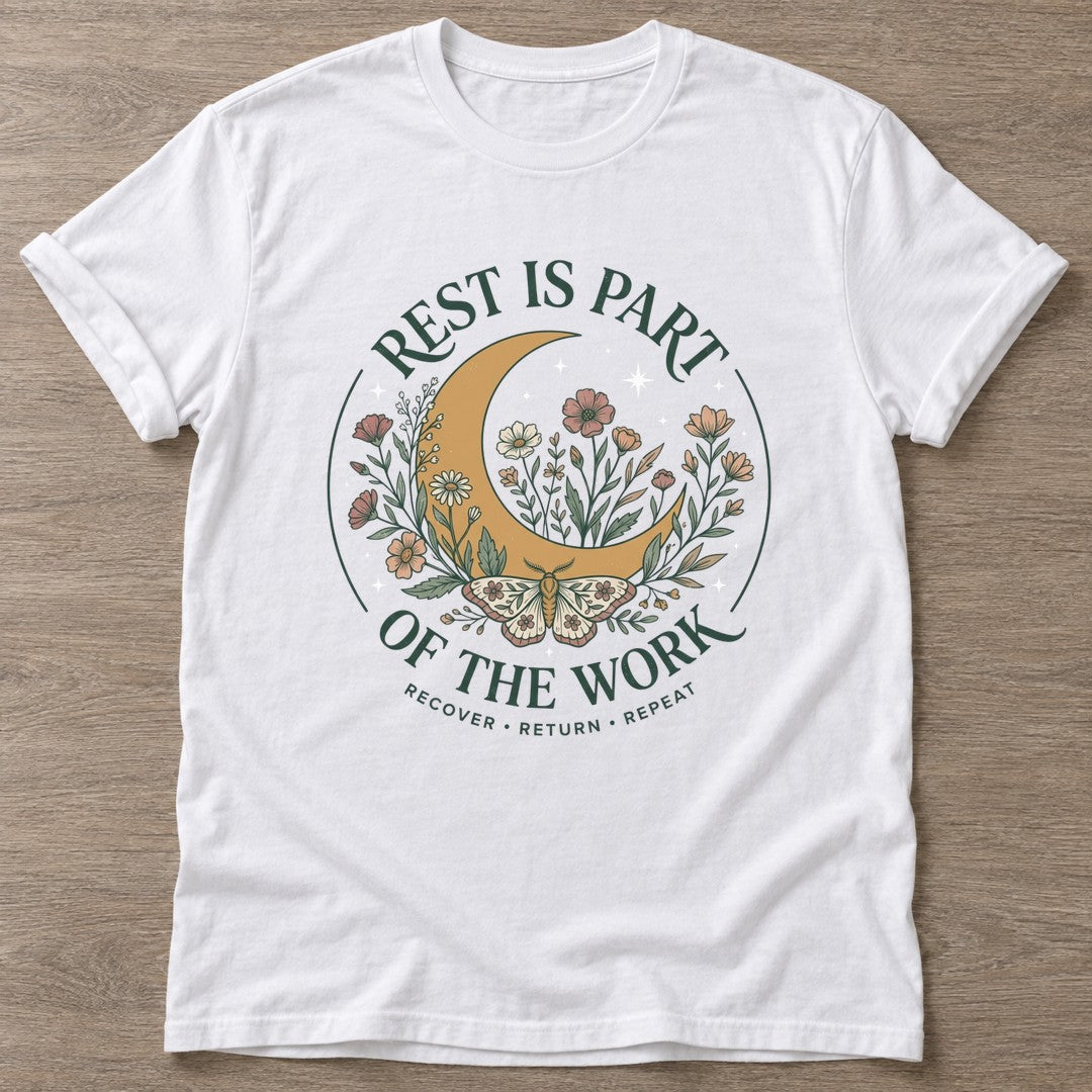 White Moonlight Recovery T-shirt — rest and recovery design, for women who train