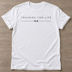 White Lifelong Grind T-shirt — longevity training design, for women over 40