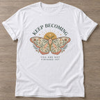 White Unfinished Yet T-shirt — growth mindset design, for women building a habit