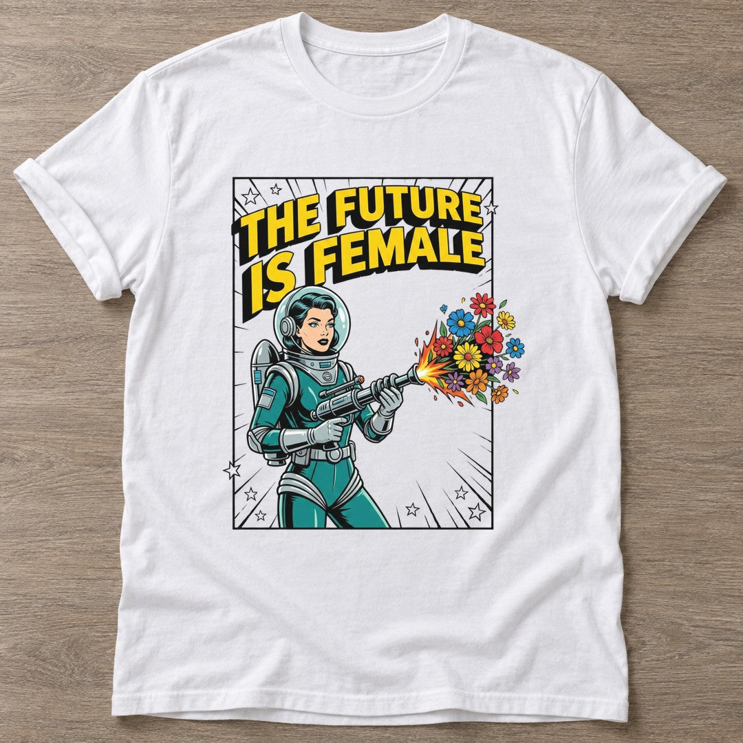White Flower Power Astronaut T-shirt — floral strength design, for women who train