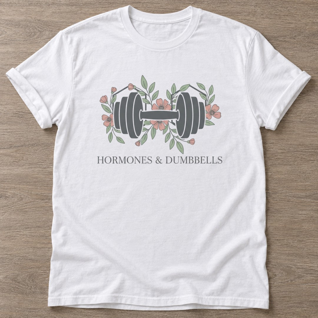 White Floral Grind T-shirt — floral strength design, for women who train