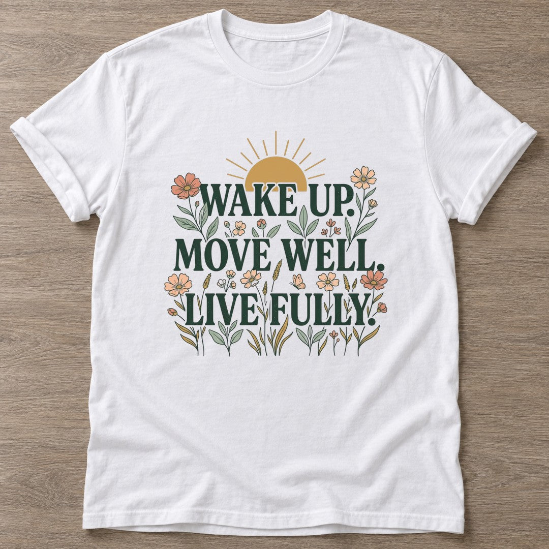 White Bloom Awake T-shirt — floral strength design, for women who train