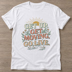 White Morning Momentum T-shirt — motivational slogan design, for women who train