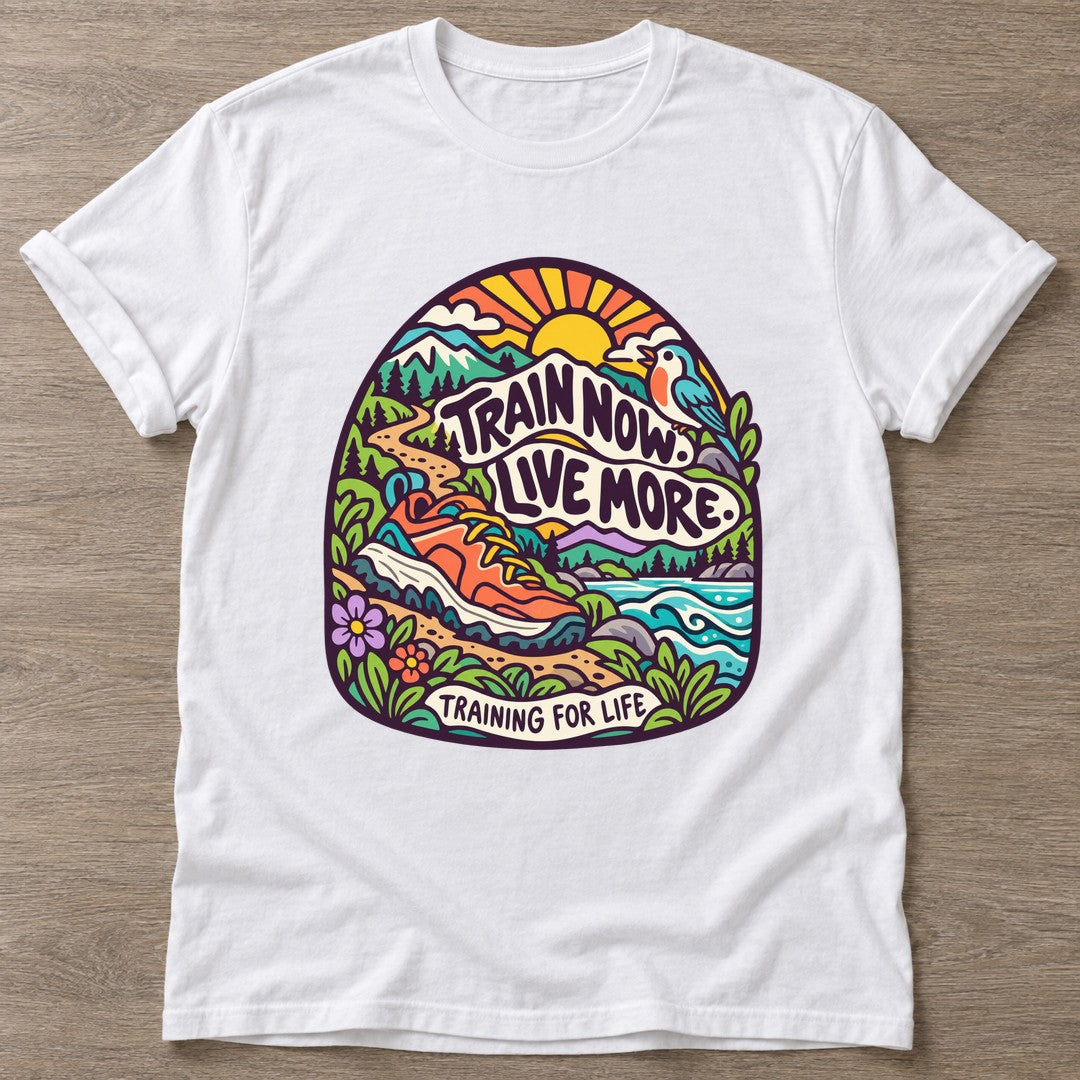 White Training For Life T-shirt — longevity training design, for women over 40