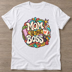 White Boss Mom T-shirt — motivational slogan design, for women who train