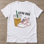 White Almost Athletic T-shirt — funny gym slogan, for women who train and laugh about it