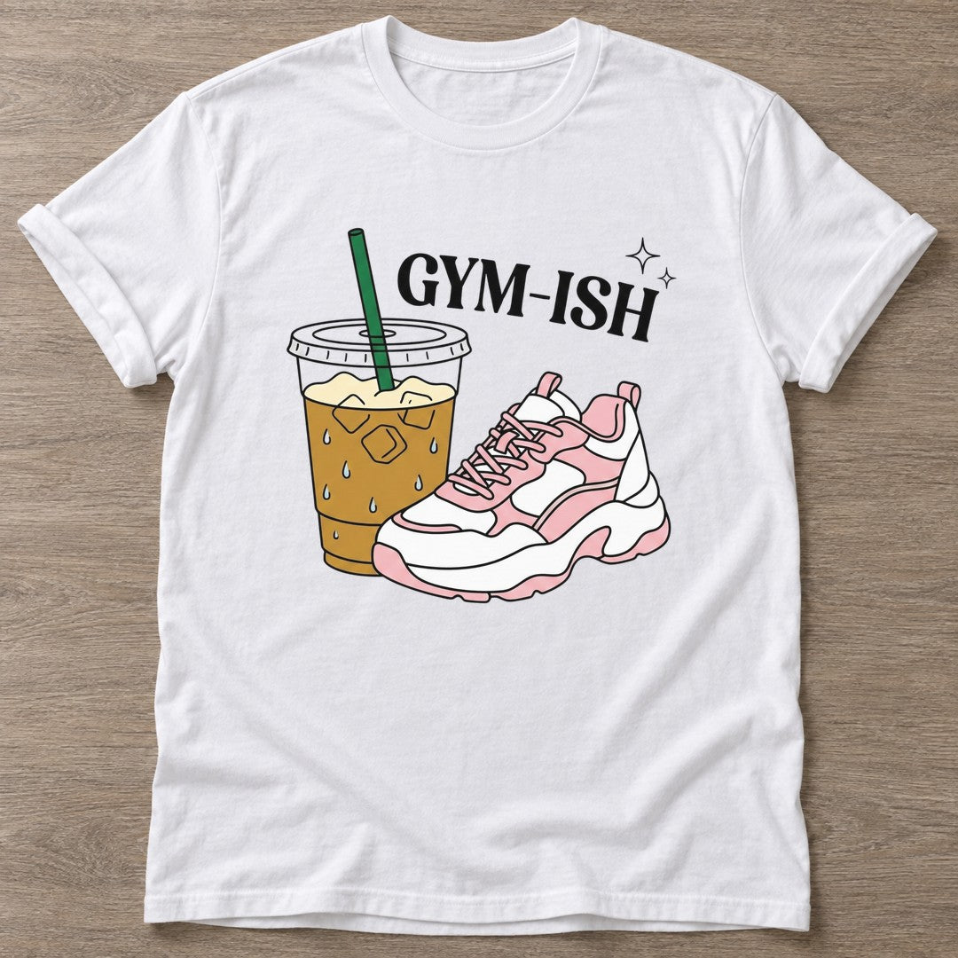 White Almost Athletic T-shirt — funny gym slogan, for women who train and laugh about it