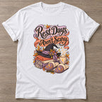 White Autumn Comfort Witch T-shirt — rest and recovery design, for women who train