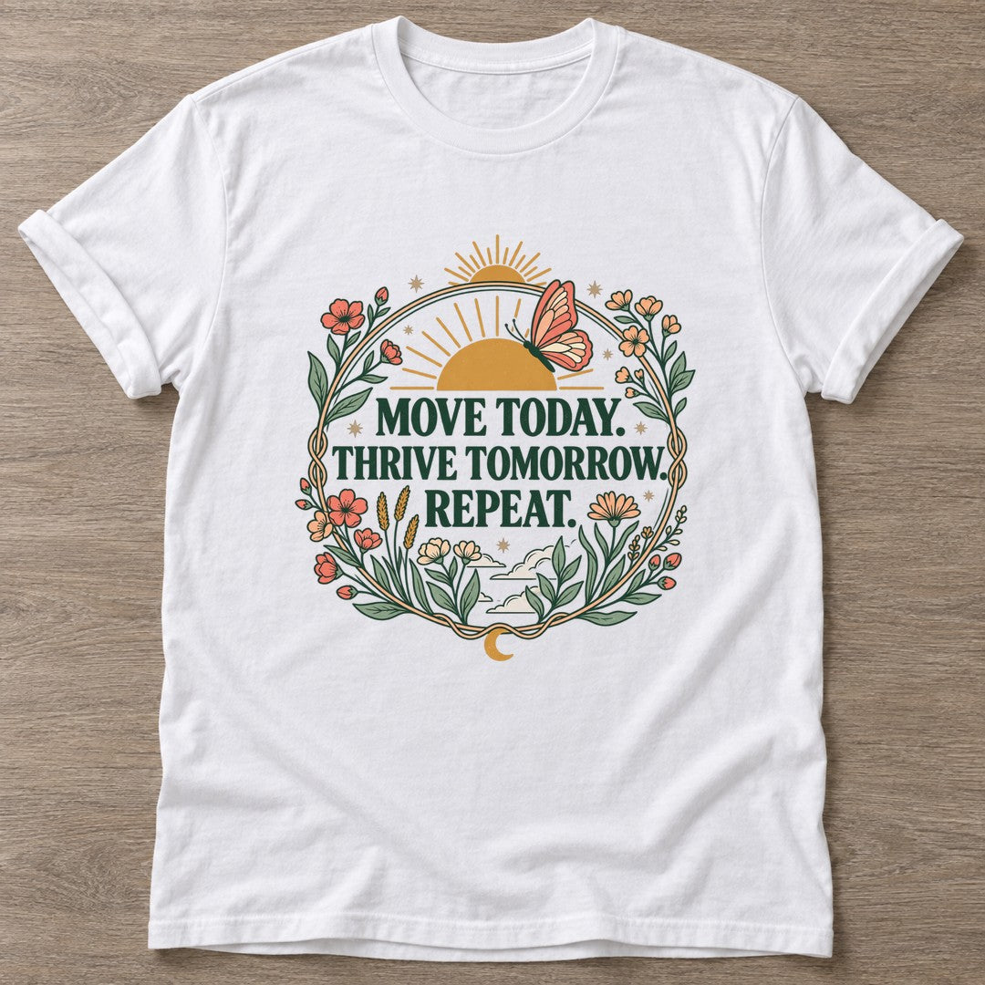 White Rise And Flourish T-shirt — growth mindset design, for women building a habit