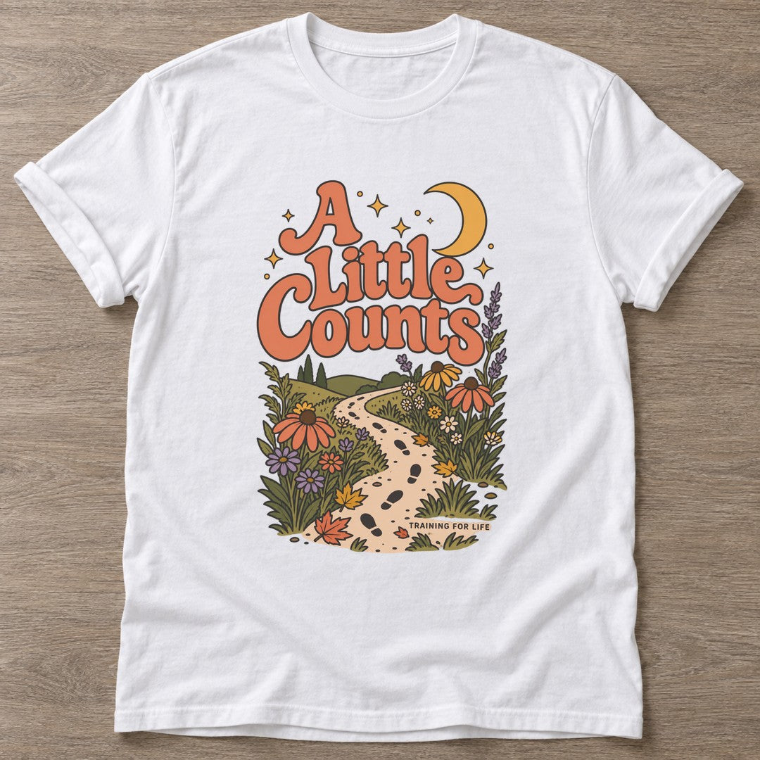 White Wildflower Path T-shirt — floral strength design, for women who train